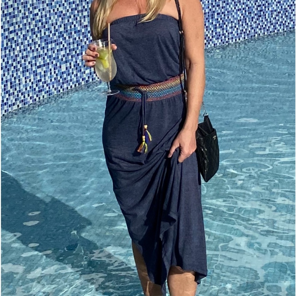 Bandeau midi navy dress rainbow Soluna Swim